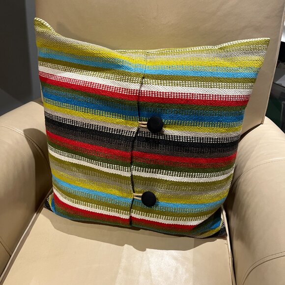 CRATE & BARREL Cayden Pillow Striped Toss Cushion Button Up - Picture 1 of 7